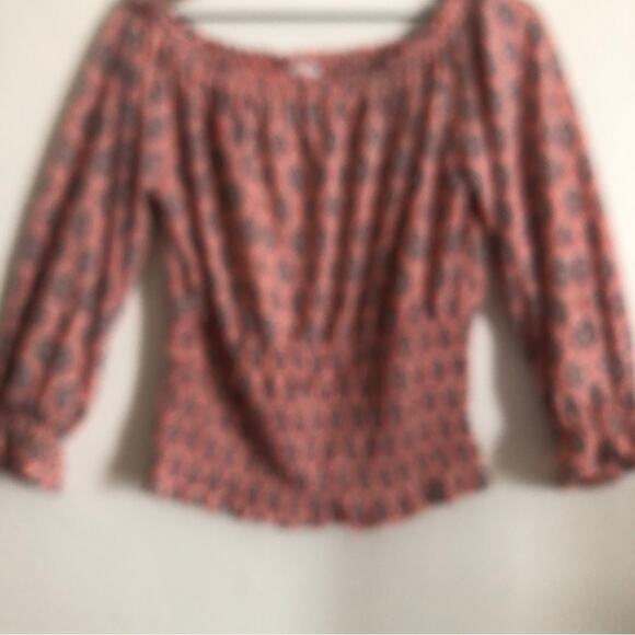 S.C. Society Pink Boho Pattern Bell Sleeve Gathered Elastic Waistband Blouse Top - Picture 6 of 8